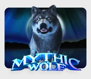 Mythic Wolf slot game with the wolf infront of a dark sky and a full moon in the background