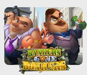 Bankers Gone Bonkers slot game featuring bankers who are chubby and appear to be very wealthy